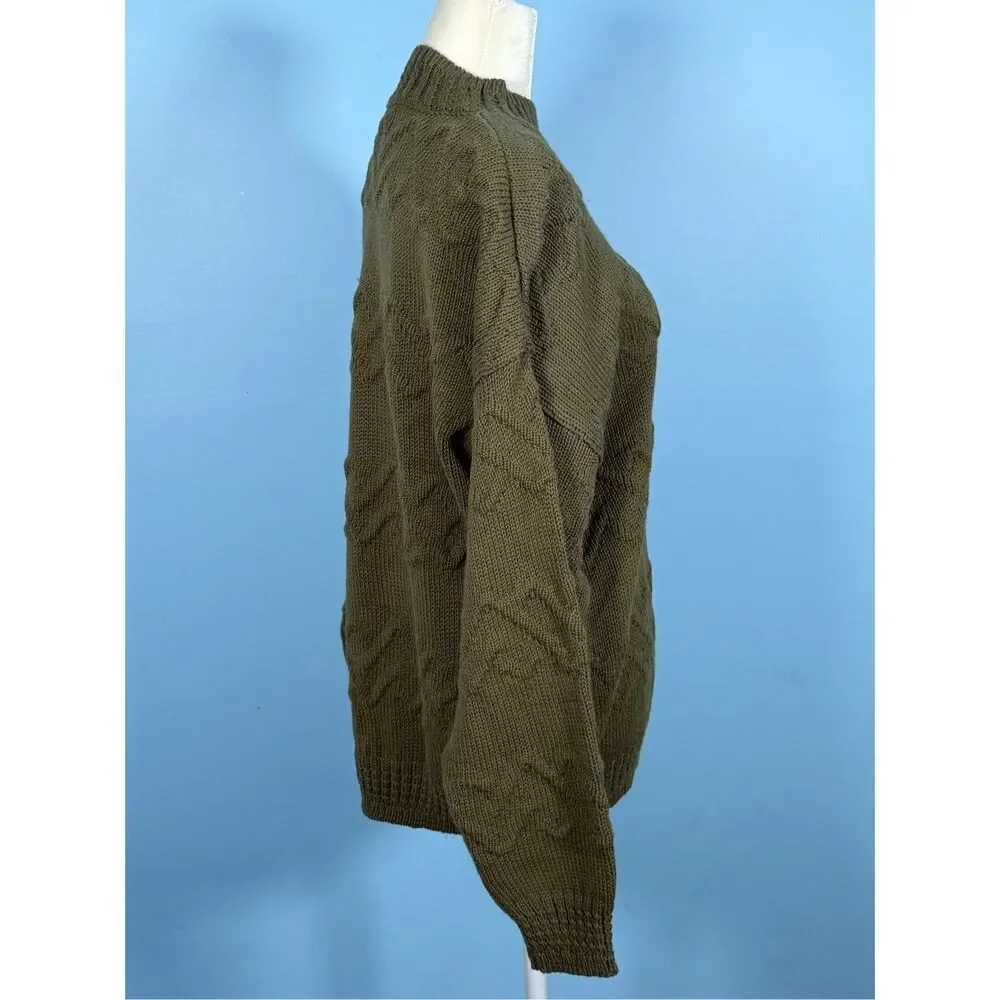 Vintage Jantzen Fisherman Cable Knit Mock Neck Sweater Womens XL Olive‎ 70s